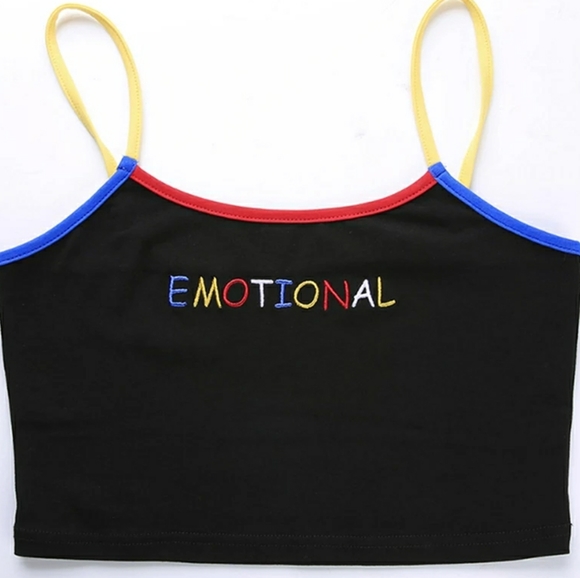 Emo Crop Top Color Block Emotional Print Tank - Picture 4 of 9